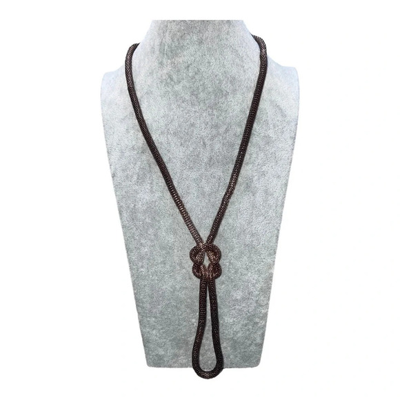 VINTAGE BRONZE/COOPER TONE CHAIN KNOT BOLO TIE 32”‎ NECKLACE WITH KNOT IN PLACE - Picture 7 of 7